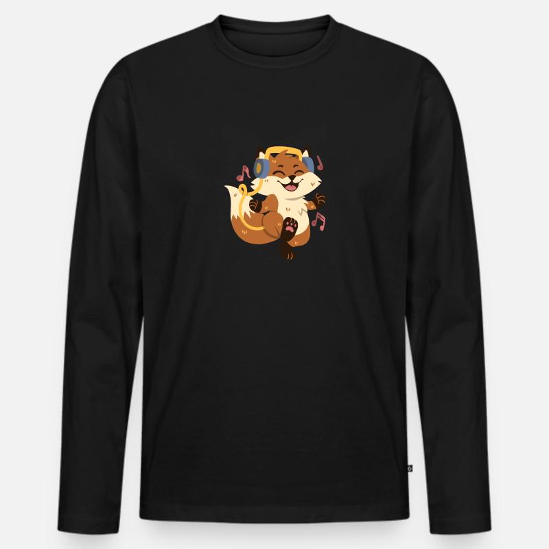 Fuchs hört Musik und tanzt - Männer Premium Bio Langarmshirt - Schwarz