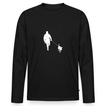 Promenade avec chien promenade en laisse - T-shirt manches longues Premium bio Homme - noir - Devant - Nico (187cm)