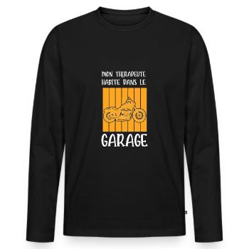 mon thérapeute habite dans le garage - T-shirt manches longues Premium bio Homme - noir - Devant - Nico (187cm)
