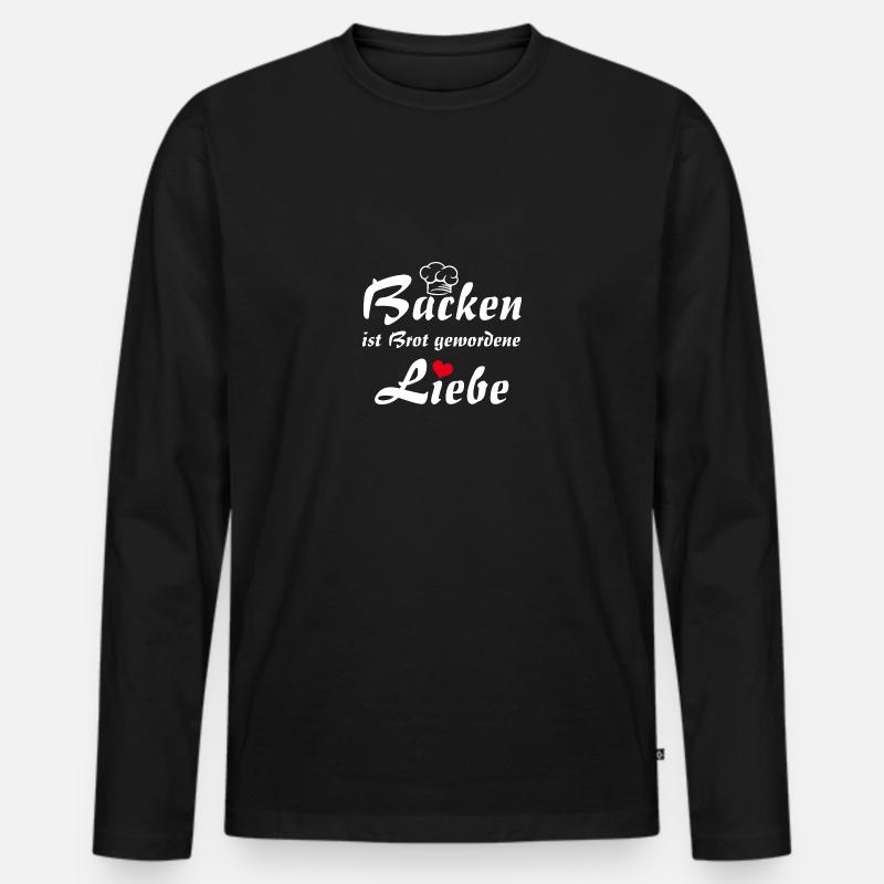 Backen ist Liebe mit Bäckermütze und Herz - Männer Premium Bio Langarmshirt - Schwarz