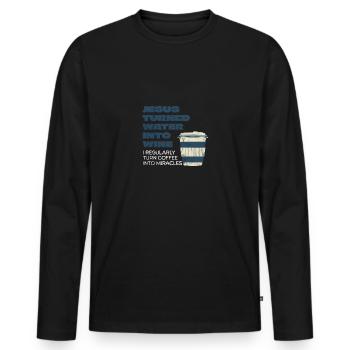Jesus Turned Water Into Wine - Funny Christian - Men's Premium Organic Long Sleeve Shirt - black - Front - Nico (187cm)