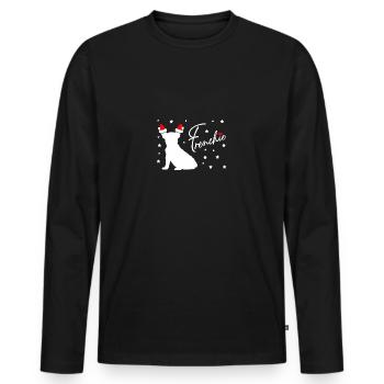 Frenchie with Santa hat and poinsettias - Men's Premium Organic Long Sleeve Shirt - black - Front - Nico (187cm)