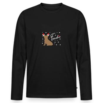 Frenchie with Santa hat and poinsettias - Men's Premium Organic Long Sleeve Shirt - black - Front - Nico (187cm)