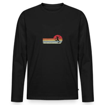 Sun and Retro Lines - Soccer Playing Woman - - Men's Premium Organic Long Sleeve Shirt - black - Front - Nico (187cm)