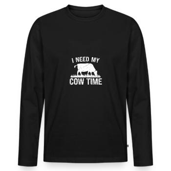 Ich brauche meine Kuh-Zeit - Männer Premium Bio Langarmshirt - Schwarz - Vorne - Nico (187cm)
