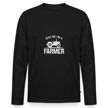 Kiss me, I'm a farmer - Men's Premium Organic Long Sleeve Shirt - black - Front - Nico (187cm)