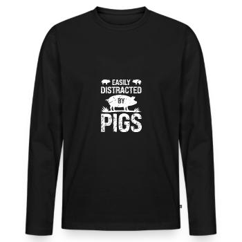 Facilement distrait par les porcs - T-shirt manches longues Premium bio Homme - noir - Devant - Nico (187cm)