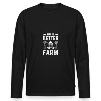 Das Leben ist besser auf dem Bauernhof - (2) - Männer Premium Bio Langarmshirt - Schwarz - Vorne - Nico (187cm)