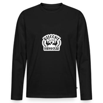 Welcome to our farm - - Men's Premium Organic Long Sleeve Shirt - black - Front - Nico (187cm)