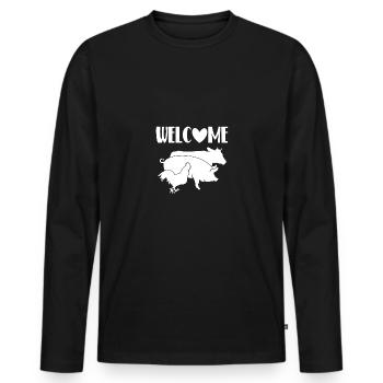 Welcome- - Men's Premium Organic Long Sleeve Shirt - black - Front - Nico (187cm)