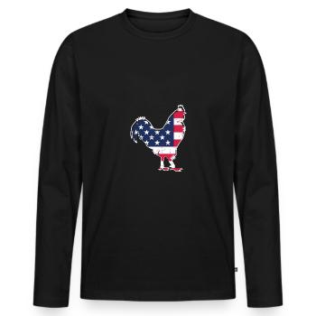 USA Flag Hen - - Men's Premium Organic Long Sleeve Shirt - black - Front - Nico (187cm)