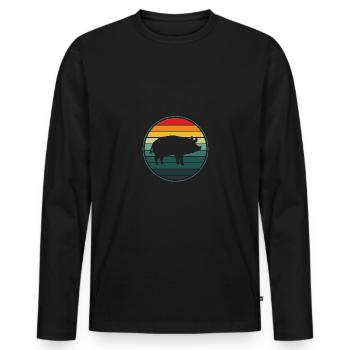 Retro Circle Pig - - Men's Premium Organic Long Sleeve Shirt - black - Front - Nico (187cm)