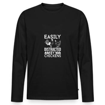 Easily distracted by chickens - - Men's Premium Organic Long Sleeve Shirt - black - Front - Nico (187cm)