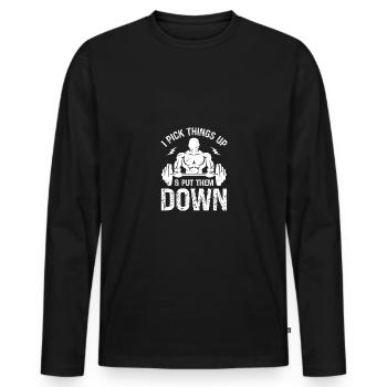 Je ramasse des choses et je les dépose - - T-shirt manches longues Premium bio Homme - noir - Devant - Nico (187cm)