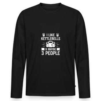 J’aime les kettlebells et peut-être 3 personnes - - T-shirt manches longues Premium bio Homme - noir - Devant - Nico (187cm)
