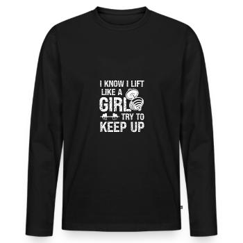 Je sais que je soulève comme une fille - essayez le mitz - T-shirt manches longues Premium bio Homme - noir - Devant - Nico (187cm)