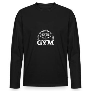 Life is better in the gym - - Men's Premium Organic Long Sleeve Shirt - black - Front - Nico (187cm)