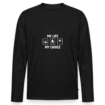 My Life, My Choice - Wine - Playing Basketball - Men's Premium Organic Long Sleeve Shirt - black - Front - Nico (187cm)