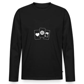 Carte poker - Bière - Jeu de fléchettes - - T-shirt manches longues Premium bio Homme - noir - Devant - Nico (187cm)