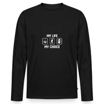 Mein Leben, meine Wahl - Bier - Dartspieler - - Männer Premium Bio Langarmshirt - Schwarz - Vorne - Nico (187cm)