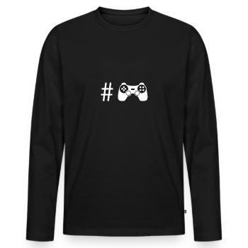 Hashtag - Spiel - - Männer Premium Bio Langarmshirt - Schwarz - Vorne - Nico (187cm)