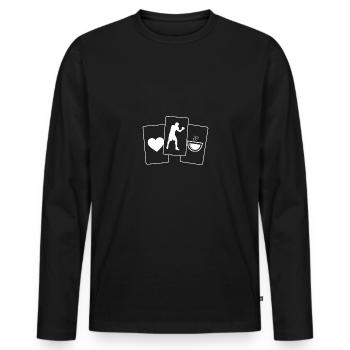 Herz - Kaffee - Kerl Boxen - - Männer Premium Bio Langarmshirt - Schwarz - Vorne - Nico (187cm)