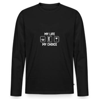 My Life My Choice - Wine - Guy Chasing - - Men's Premium Organic Long Sleeve Shirt - black - Front - Nico (187cm)