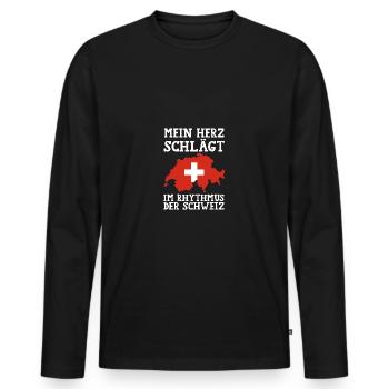 Schweizer Schweiz - Männer Premium Bio Langarmshirt - Schwarz - Vorne - Nico (187cm)