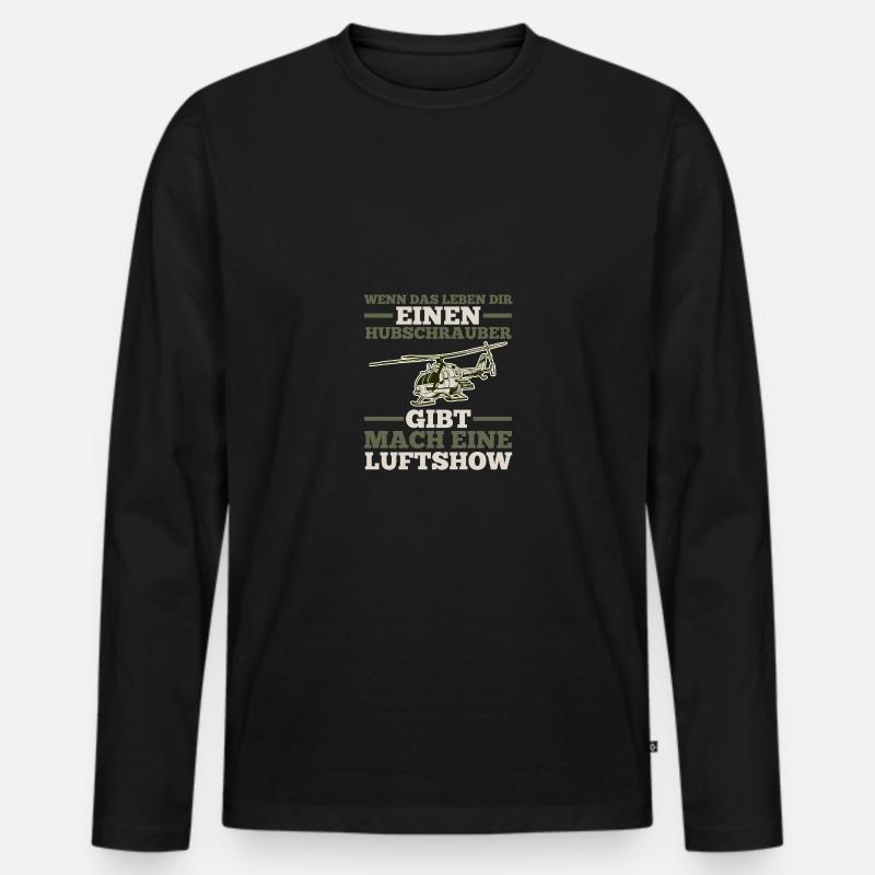 Pilot Helikopter Hubschrauber - Männer Premium Bio Langarmshirt - Schwarz