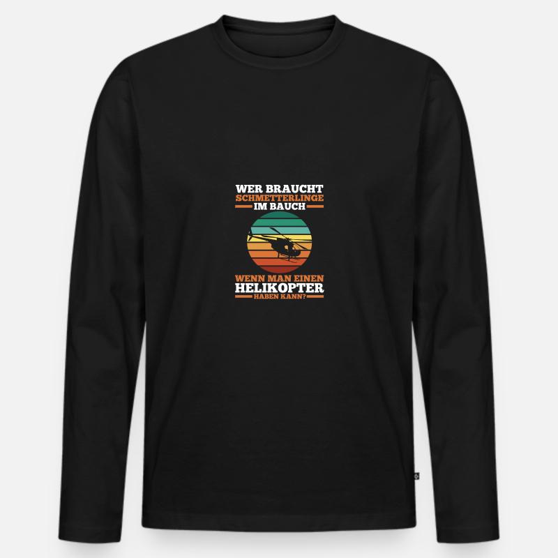 Pilot Hubschrauber Helikopter - Männer Premium Bio Langarmshirt - Schwarz