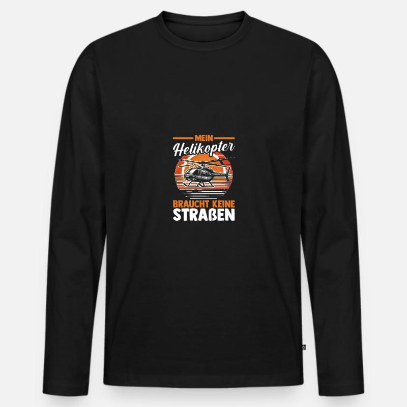 Pilot Hubschrauber Helikopter - Männer Premium Bio Langarmshirt - Schwarz