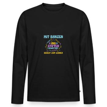 Kindergarten graduates school start school child dino enrollment - Men's Premium Organic Long Sleeve Shirt - black - Front - Nico (187cm)