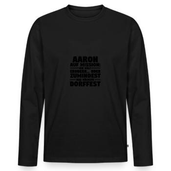 First name Aaron - Men's Premium Organic Long Sleeve Shirt - black - Front - Nico (187cm)