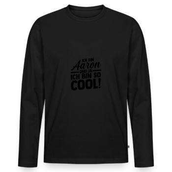 Prénom Aaron - T-shirt manches longues Premium bio Homme - noir - Devant - Nico (187cm)