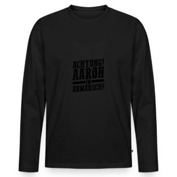 Prénom Aaron - T-shirt manches longues Premium bio Homme - noir - Devant - Nico (187cm)