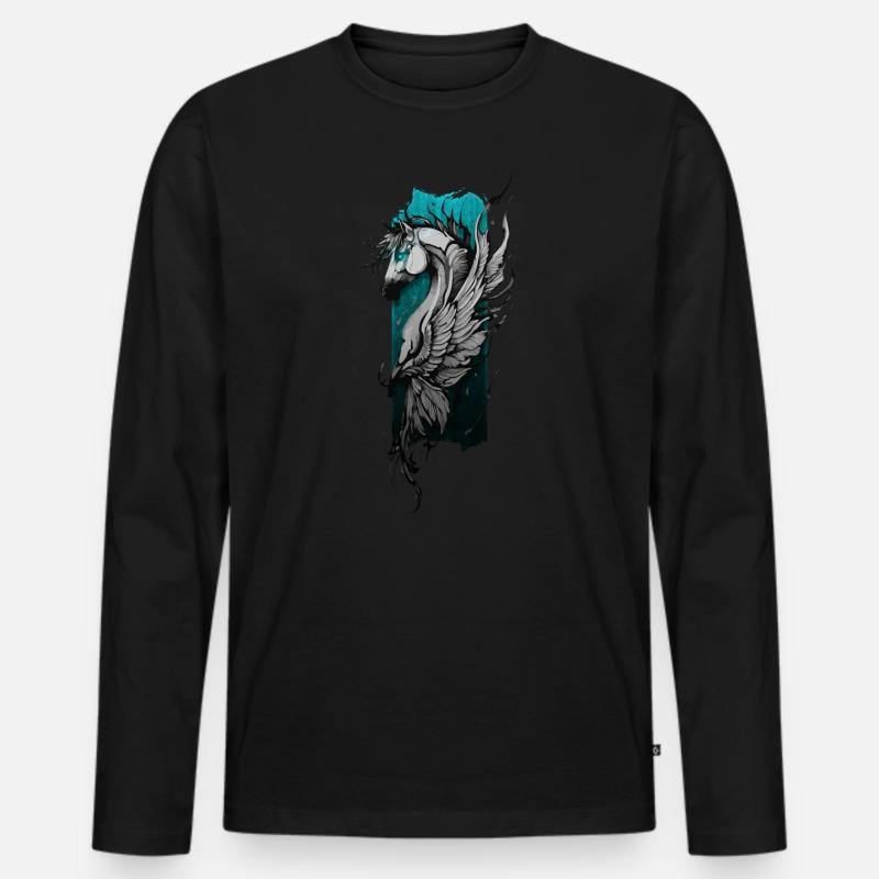 Himmlisches Ross: Geflügeltes Pferd schwebt - Männer Premium Bio Langarmshirt - Schwarz