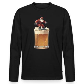 Christmas Santa on beer glass Snow après-ski party - Men's Premium Organic Long Sleeve Shirt - black - Front - Nico (187cm)