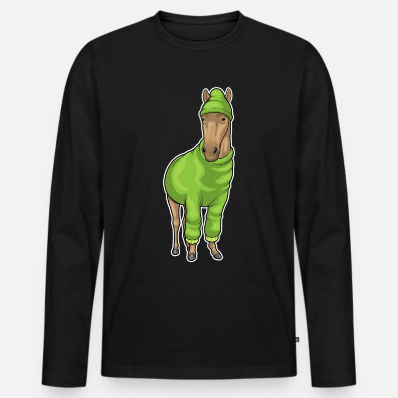 Pferd Pullover Mütze - Männer Premium Bio Langarmshirt - Schwarz