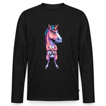 Grimmiges Einhorn – Nicht immer glitzernd - Männer Premium Bio Langarmshirt - Schwarz - Vorne - Nico (187cm)