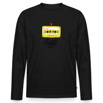 Kassette & Stift - Männer Premium Bio Langarmshirt - Schwarz - Vorne - Nico (187cm)