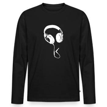 Casque DJ musique - T-shirt manches longues Premium bio Homme - noir - Devant - Nico (187cm)
