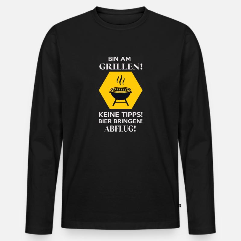 Grill Mann Grillen Frau Fleisch Opa Beef Lustig - Männer Premium Bio Langarmshirt - Schwarz