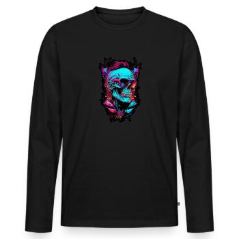 Hipster Retro 80s Neon Totenkopf Skull Trend - T-shirt manches longues Premium bio Homme - noir - Devant - Nico (187cm)