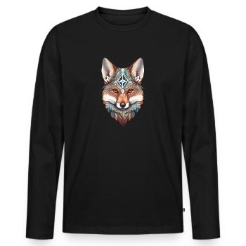 Fuchs Aquarell Mandala Yoga Waldtier Spirituell - Männer Premium Bio Langarmshirt - Schwarz - Vorne - Nico (187cm)
