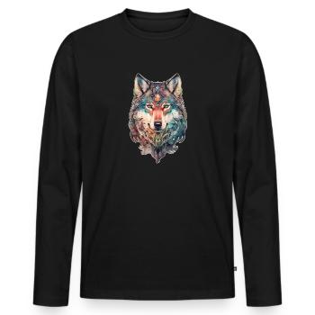 Wolf Aquarell Wald Waldtier Wildtier Mandala - Männer Premium Bio Langarmshirt - Schwarz - Vorne - Nico (187cm)