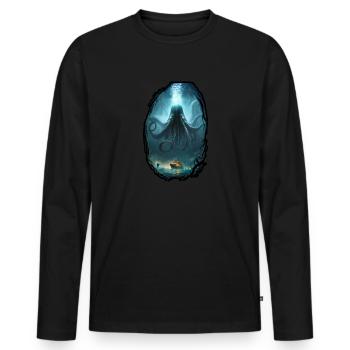 Poulpe Poulpe Octopus Aquarelle Mer Océan - T-shirt manches longues Premium bio Homme - noir - Devant - Nico (187cm)