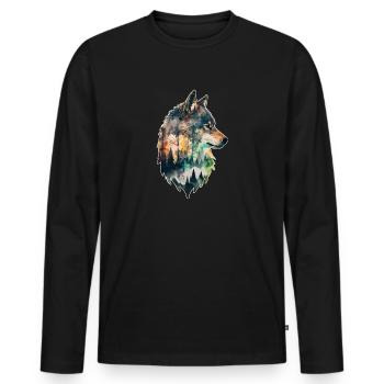 Loup Double Exposition Forêt Nature Randonnée Nature Nature - T-shirt manches longues Premium bio Homme - noir - Devant - Nico (187cm)