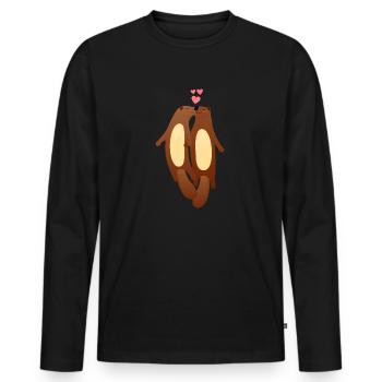 Loutre Amour Couple Coeur Saint-Valentin - T-shirt manches longues Premium bio Homme - noir - Devant - Nico (187cm)