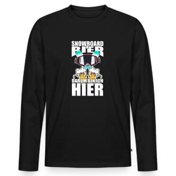 Lustiger Spruch Snowboard Bier darum bin ich hier - Männer Premium Bio Langarmshirt - Schwarz - Vorne - Nico (187cm)