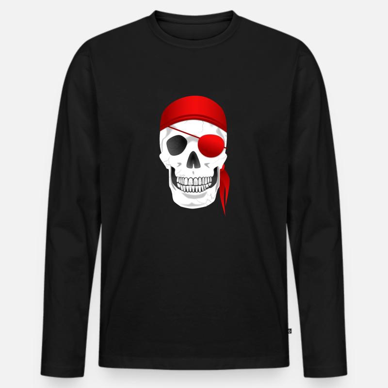 Totenkopf Pirat - Männer Premium Bio Langarmshirt - Schwarz